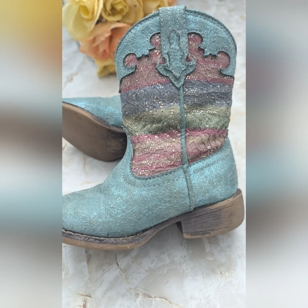 Roper Girls Glitter Lace Cowgirl Western Boots ToddlerS 7